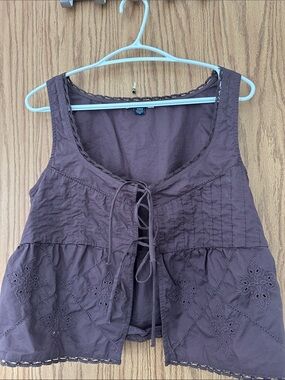 American Eagle Outfitters Plum Lace-Up Eyelet Tank